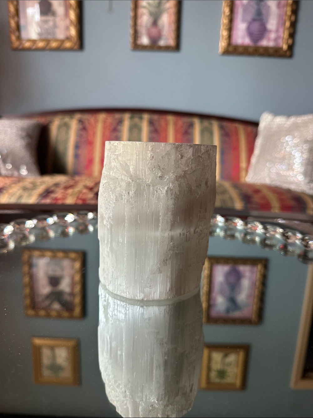 Natural White Selenite Tea light or Votive Candle holder Tower
